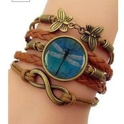 Bronze & leather Dragonfly. Bracelet.