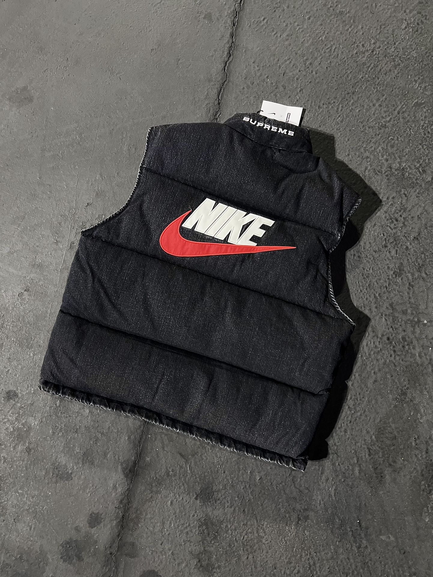 Supreme x Nike Denim Puffer Vest ‘Black’ Brand New