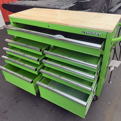 Husky 46 in. W x 18 in. D 9-Drawer Gloss Green Mobile Workbench Cabinet with Solid Wood Top Damage Box All Drawer Work Good 👀