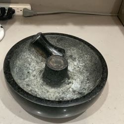 OLD VINTAGE RARE  BLACK STONE MORTAR & PESTLE FOR SPICE /  GRIND (Vintage Molcajete  Heavy Weights 12.5 Pound