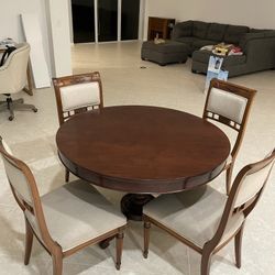 Antique Wood Round table 4 Chairs 