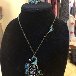 Betsy Johnson Peacock Design Necklace & Ring