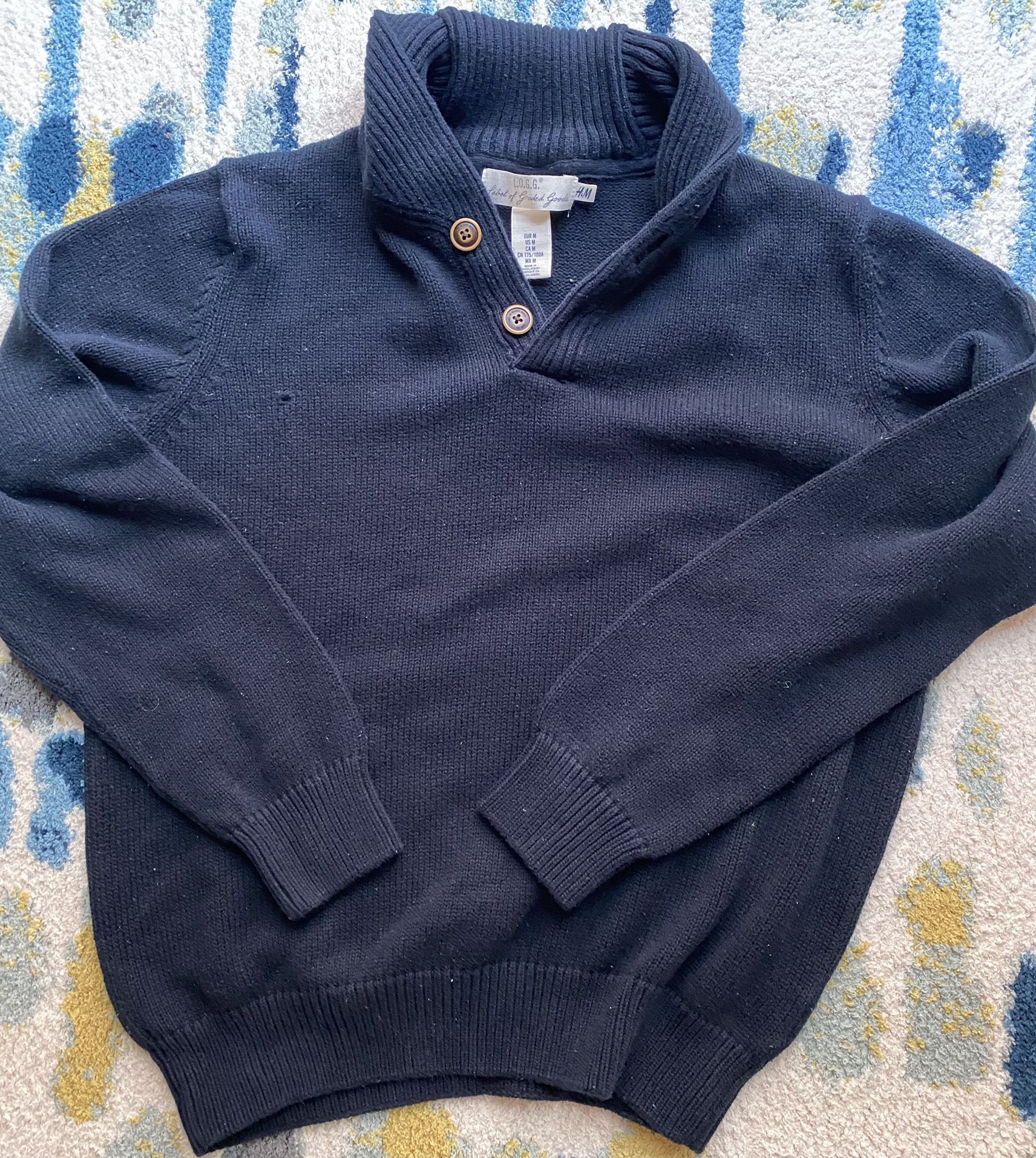 Navy Shawl Neck Sweater - Medium