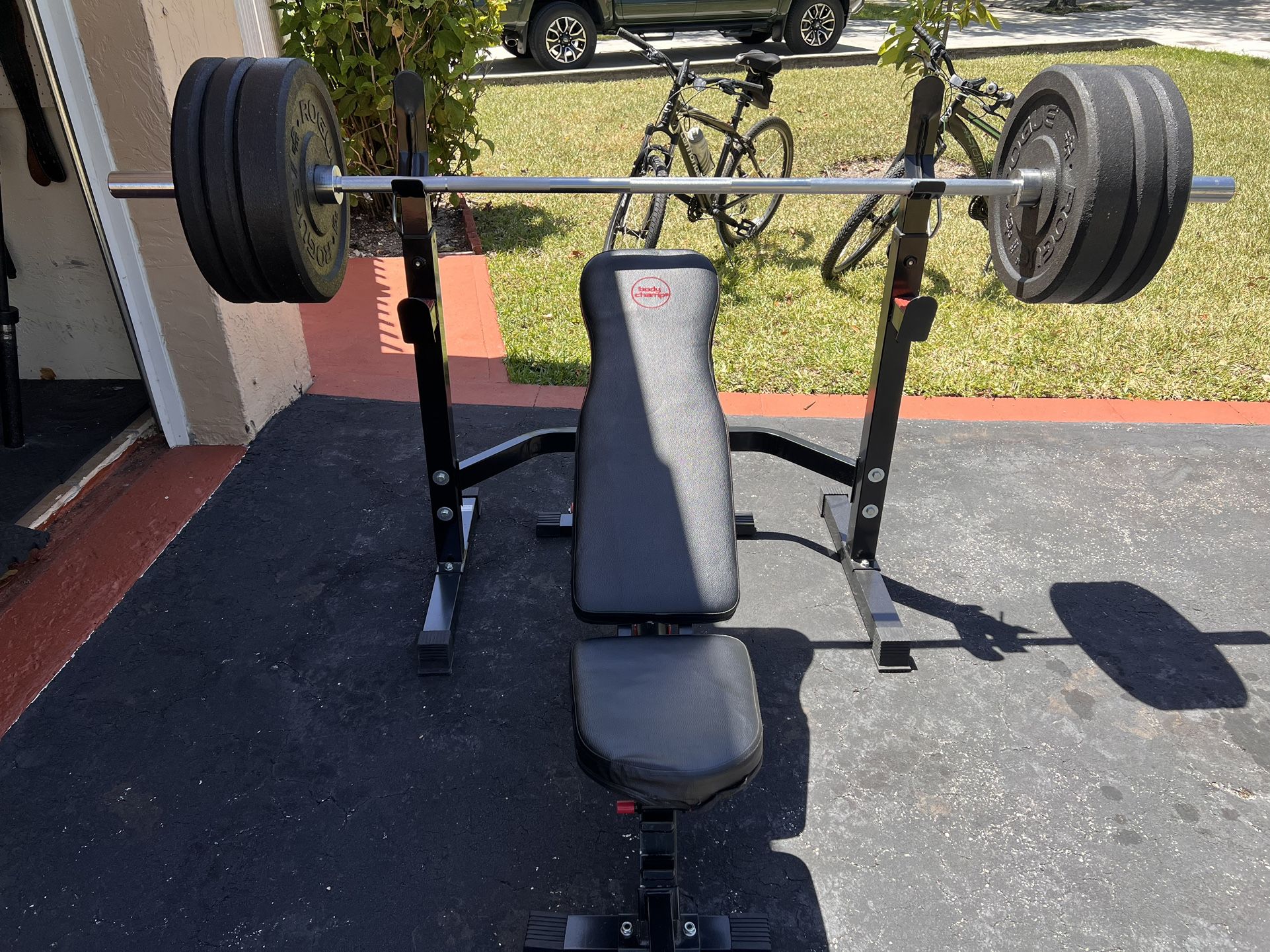 Rogue Plates/ Body Champ Bench & Weight Rack