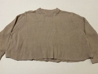 Cotton On women's beige ribbed knit cropped sweater, size S