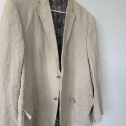 Lauren Ralph Lauren 100% Linen Blazer Mens 46R Beige Two Button Sport Jacket