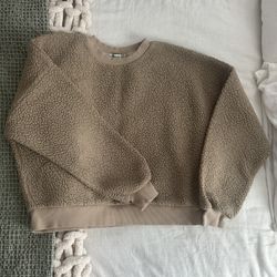Stradivarius Teddy Fleece Beige Pullover Sweater