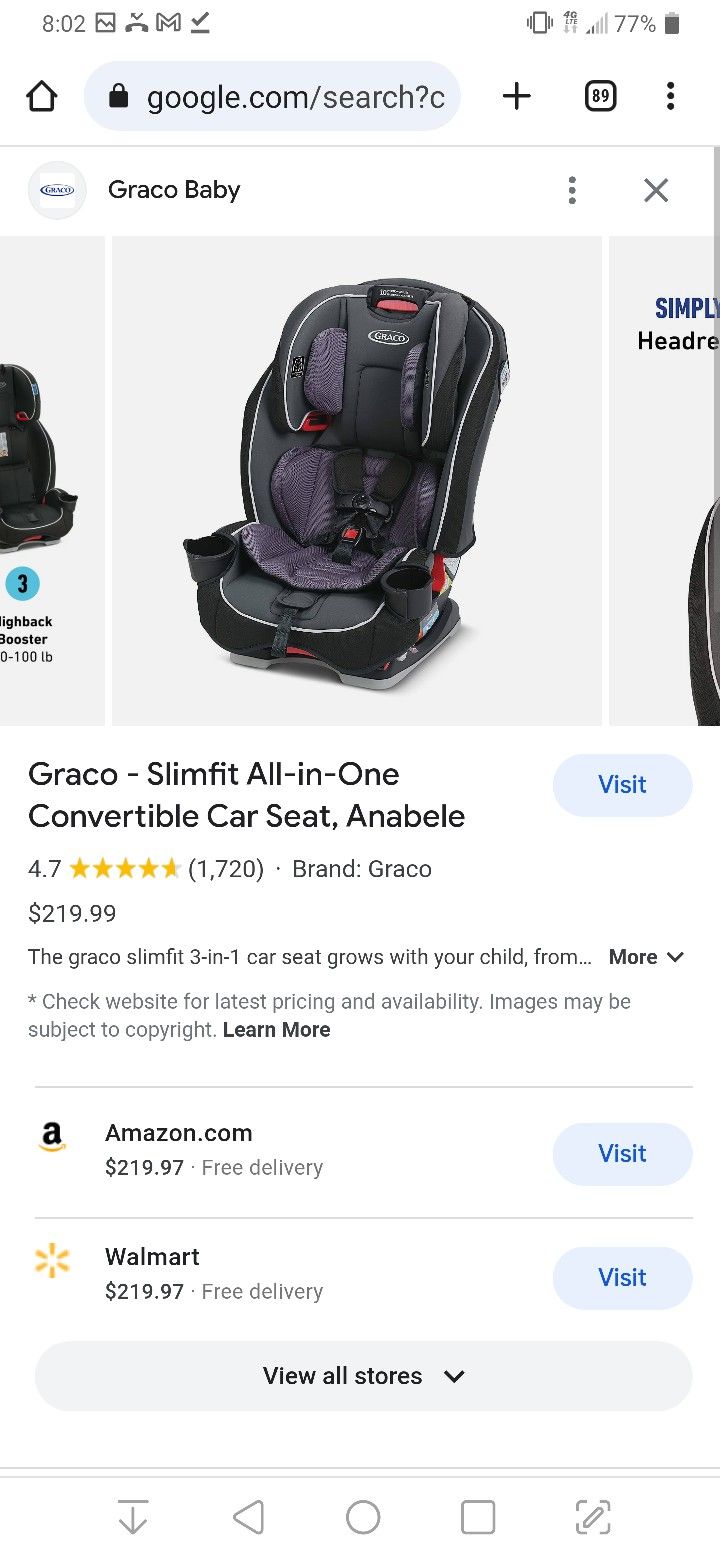 Graco Car Seat Slimfit All In One 10 YEAR USE