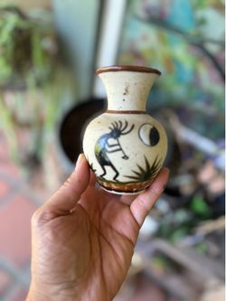 Vintage Small Hopi Kokopelli Harvest Vase w/ Glazed Dancing Flute Player Night