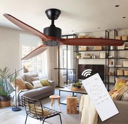 New 52'' Wood Ceiling Fan No Light, Indoor/Outdoor with Remote, Noiseless Reversible DC Motor 3 Blade Walnut Fan for Farmhouse Patio Living Room