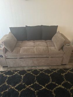 Beige Fabric Loveseat / daybed