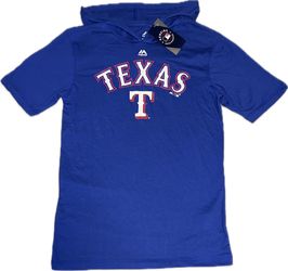 Majestic Texas Rangers Blue Short Sleeve Hoodie T Shirt Mens Small New