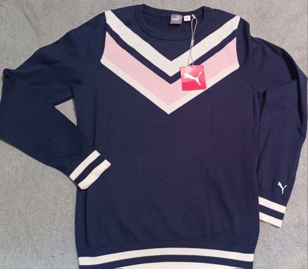 New Women's Size Large Puma Blue Pullover Sweater Chevron