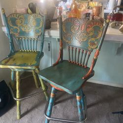 2 Wood Swivel Bar Stools