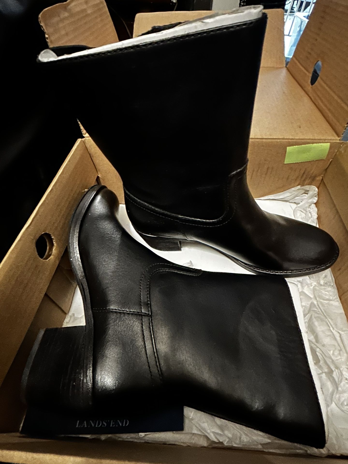 Lands End Black Mid Heel Boot