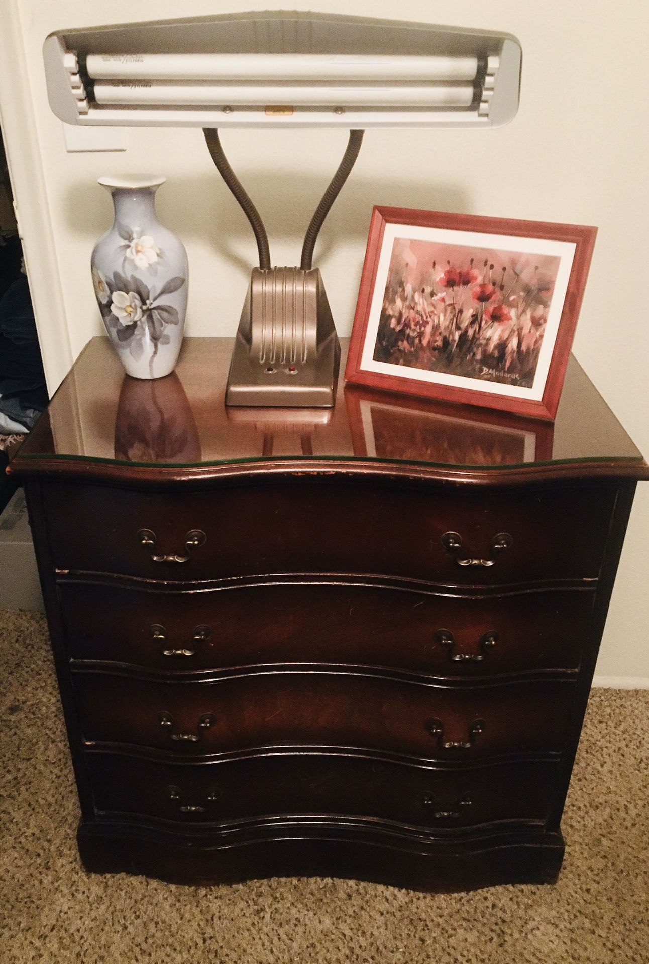 Antique dresser with glass for the top