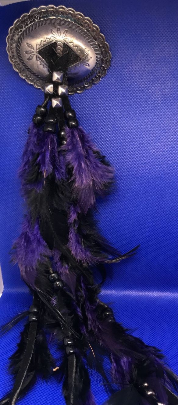 Vintage Genuine Navajo Concho Cowgirl Long Feather Hair...