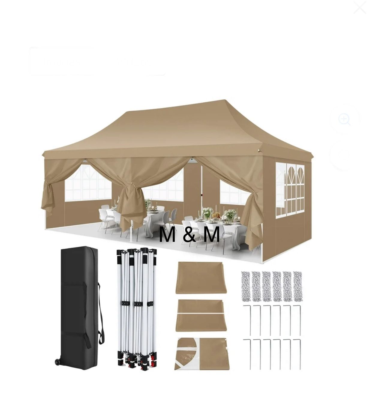 10x20 Pop Up Canopy with 6 Sidewalls and Windows, Ez Up Outdoor Instant Canopy Tent for Parties, Adjustable Waterproof Canopy with 6 Sand Bags, 8 Stak