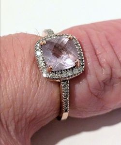 EMA Jewelry Inc 10k Solid ROSE Gold PINK-PURPLE SAFIR Diamond Chip Ring Size 7