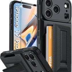 Wallet for iPhone 17 Pro Case with Card Holder(4-5 Cards) [RFID Blocking] [Screen Protector] 