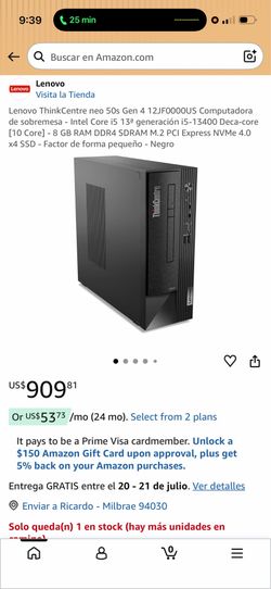 Lenovo ThinkCentre neo 50s Gen 4 12JF0000US Computadora de sobremesa - Intel Core i5 13ª generación i5-13400 Deca-core [10 Core] - 8 GB RAM DDR4 SDRAM