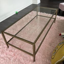 Modern Gold/Glass Top Two-Tiered Coffee Table + End Table