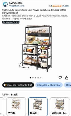 SUPERJARE Black Bakers Rack with Power Outlet