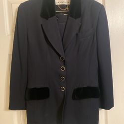 Two Piece Skirt And Blazer With Suede On Buttons And Pocket Cuffs 