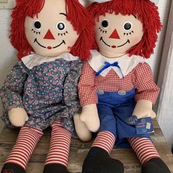 Raggedy Ann & Andy by Applause 80TH AND 85TH ANNIVERSARY DOLLS 36" A PAIR