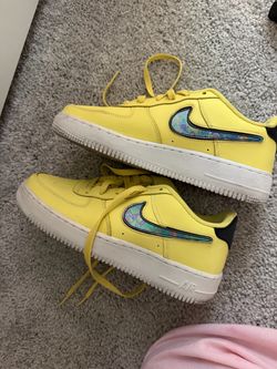 Yellow neon oil slick swoosh Nike Air Force one