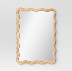 24"'x 30" Scalloped Wall Mirror Natural Wood - Threshold™: Modern Style, Rectangle Shape, Wood Frame