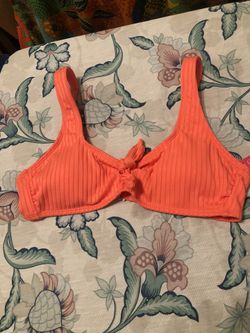 Xhilaration Juniors' Ribbed Cut Out Tie Front Bralette Bikini top (Coral