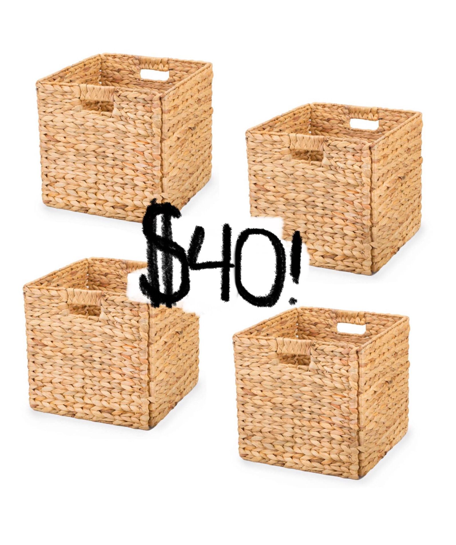 LilaCraft Set 4 Natural Storage Baskets For Organizing, Water Hyacinth Storage Baskets, Rope Woven Baskets For Storage With Carrying Handles Decor, Br