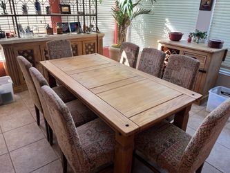 Solid Wood Dining Table Set- 8 Chairs + Matching Wine Cabinet