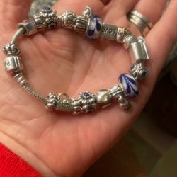 Silver Best Friends murano glass multi charm Pandora bracelet 
