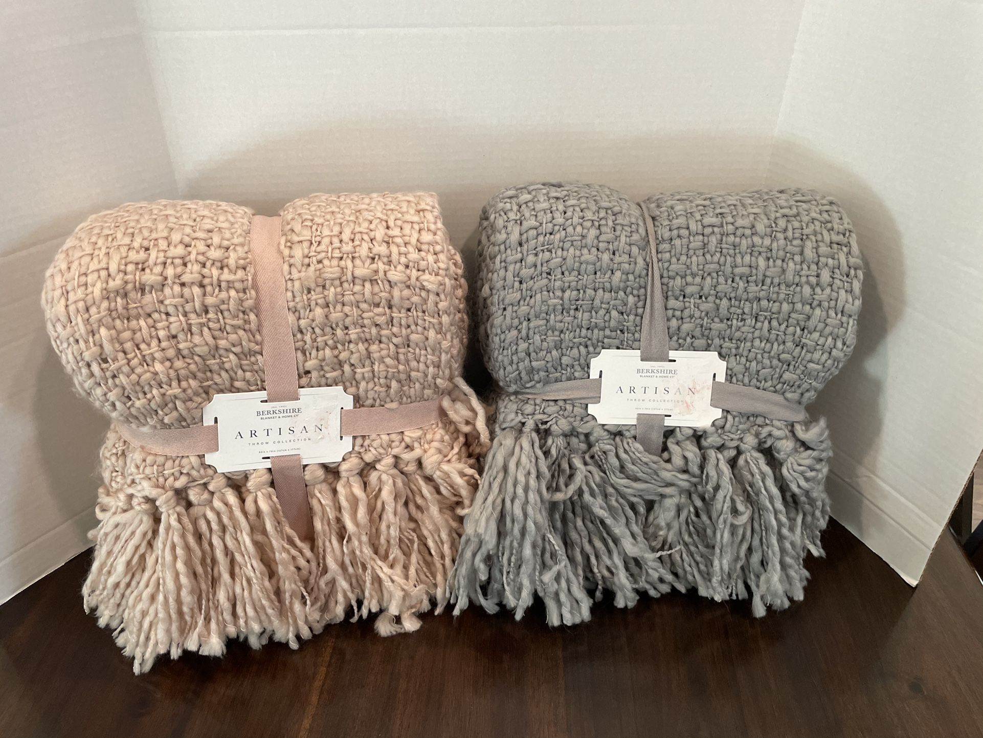 Berkshire Artisan Throw Blanket 50x70 grey or pink Blush available $25 each brand new