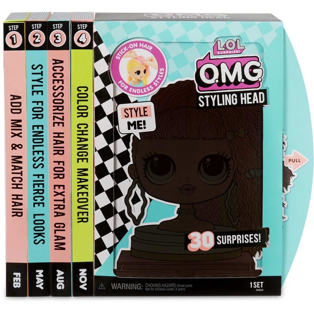 New L.O.L. Surprise! O.M.G. Styling Head Neonlicious with Stick-On Hair for Endless Styles