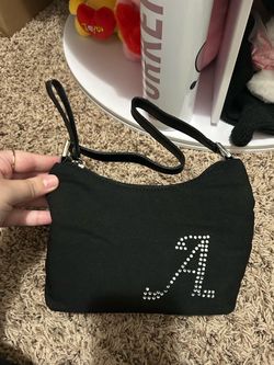 Black Wristlet Clutch with Rhinestone Initial A