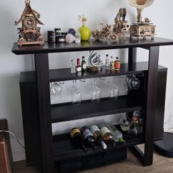 Wooden Home Bar Table With Wine Storage And Glass Rack