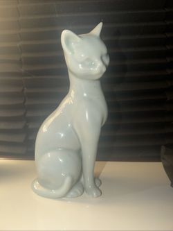 Vintage Fenton Satin Glass Cat Figurine – Seafoam Green