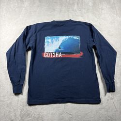 Vintage Gotcha Women’s S Youth XL Blue T-Shirt Long Sleeve Y2K Surf 90s #4A