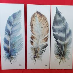 3 Watercolor on Canvas Prints of Feathers by Patricia Pinto. REDUCED