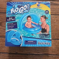 H2O Go Inflatable Baby Care Seat Pool Float w Detachable Sun Shade New