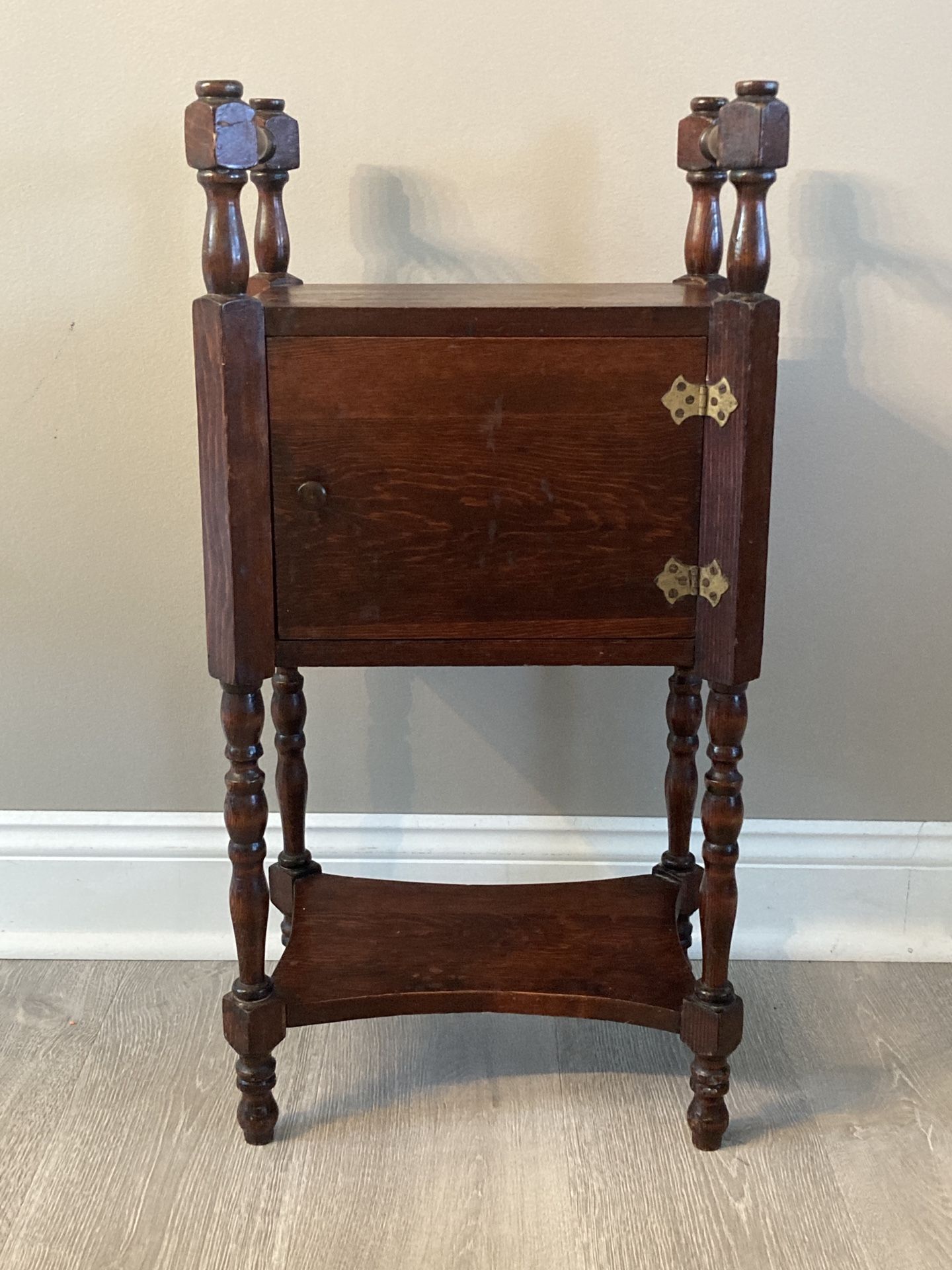 Vintage Antique Humidor Tobacco Cabinet Smoking Stand with Copper-lined Compartment