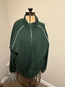 Green Full-Zip Track Jacket with White Piping