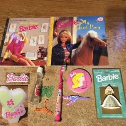 Barbie Lot Of Books Items Hallmark And Esco Pin Toothbrush Bubble Bath Jergens
