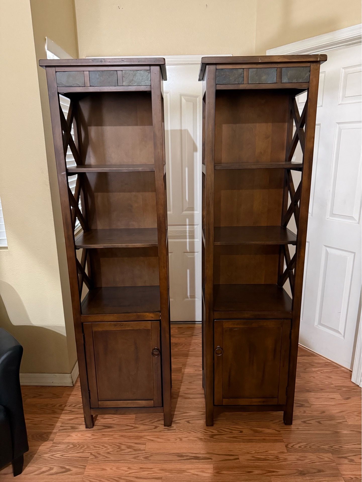 Pair of shelving units.