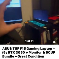 ASUS TUF F15 Gaming Laptop - i5 / RTX 3050 + Monitor & SCUF Bundle - Great Condition