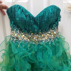 Dark Green Short Sequined Dress Strapless Size 10