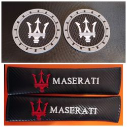 Maserati Seat belt Pads and Cup Coasters NEW 